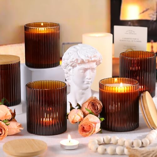 Amber Candle Jars with Lids, 8-Pack 12oz Ribbed Glass Candle Containers - Image 4
