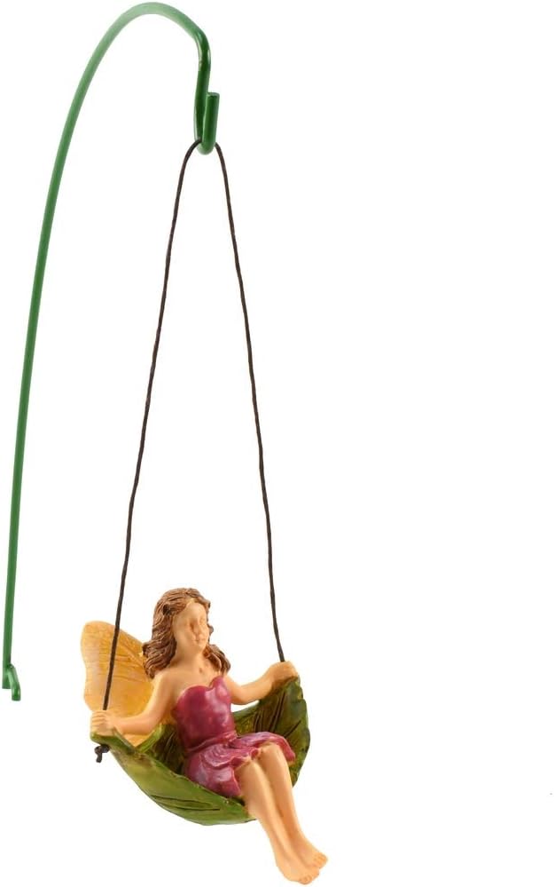 Treasure Gurus Miniature Leaf Tree Swing Fairy Girl Figurine Garden Accessory Dollhouse Decor