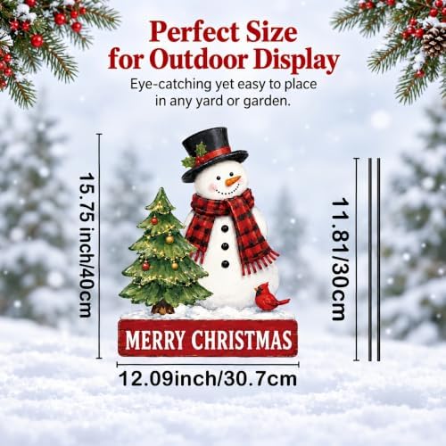 Outdoor Christmas Decorations Metal Snowman Yard Sign Stakes - Image 3