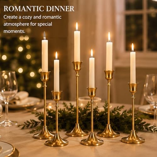 Brass Gold Candlestick Holders Set of 6, Taper Candle Holder for Candlesticks, Antique Vintage Candle Stick Candle Holders for Table Centerpieces Mantel Wedding Home Christmas Decorations - Image 5