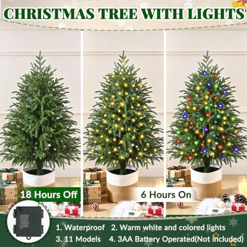 3FT Small Christmas Tree with Lights, Pre-Lit Norfolk Pine Tree Potted - Image 5