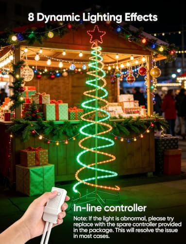 Double Spiral LED Christmas Tree Lights, Green and Red, 7ft - Image 2