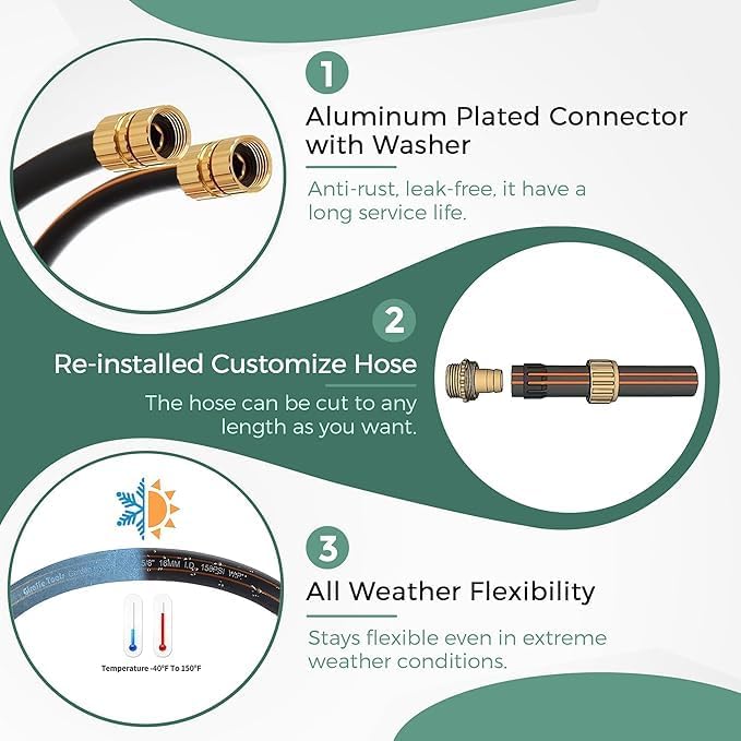 Giraffe Tools Garden Hose 5/8" Custom Length, No Kink, Flexible, Leakproof Water Hose, 600 Burst PSI, 10ft Double Female Fittings,Black Orange