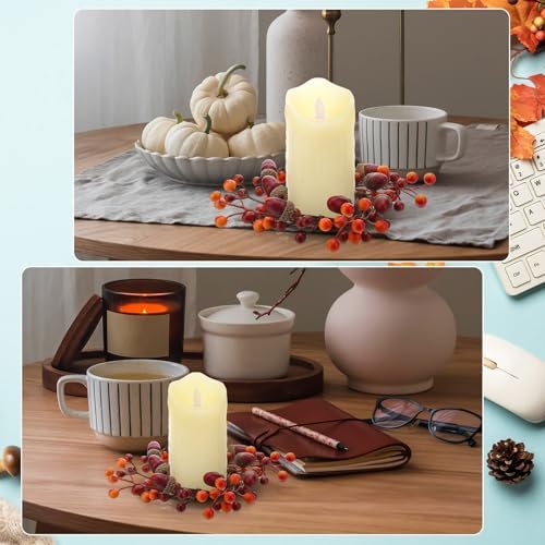 Daifunli 2 Pcs Fall Candle Rings Wreaths for Pillar 3.5 Inch Berry Acorn | Vintage Autumn Candles Holder, Artificial Table Centerpiece, Mini Fall Cabinet Wreath, for Thanksgiving Autumn Kitchen Decor - Image 4