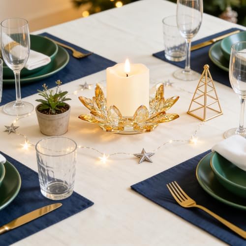 Large Crystal Lotus Tealight Candle Holder for Up to 6" Diameter Pillar Candlestick, Chunky Glass Votive Stand for Wedding, Party, Table Centerpiece Decor and Yoga Meditation (1, Gold) - Image 6