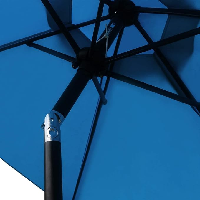 Sunnyglade 7.5' Patio Umbrella 6 Ribs (Blue) | 18" 30.2-lbs Heavy Duty Round Antiqued Umbrella Base, Bronze