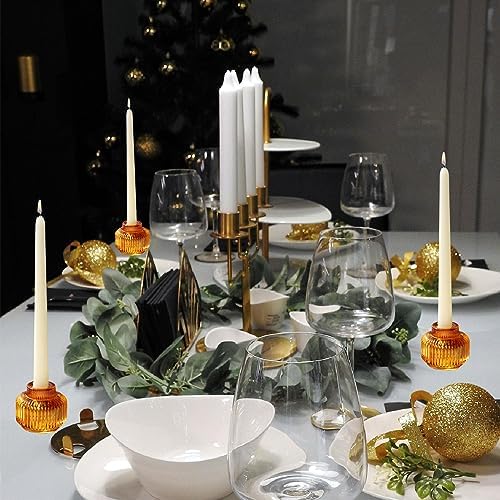 Woho Candlestick Holders Set of 4, Amber Votive Candle Holders for Fall Wedding Table Centerpiece, Ribbed Glass Taper Candle Holders for Dinner Party Halloween Thanksgiving Decor - Image 4