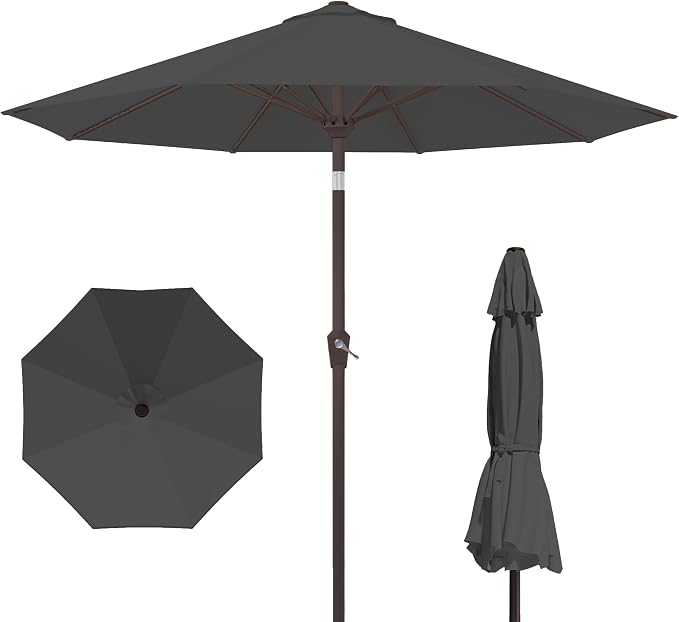 PatioKingdom 10FT Patio Umbrella with Push Button Tilt and Crank, Outdoor Market Umbrella with 8 Fiberglass Ribs, UV Protection Table Umbrella for Pool,Backyard,Garden,Deck