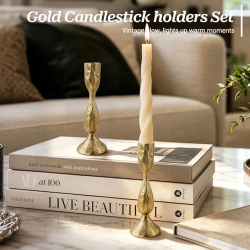 Cast Iron Taper Candle Holders Set of 2, Brass Candlestick Holders - Image 6