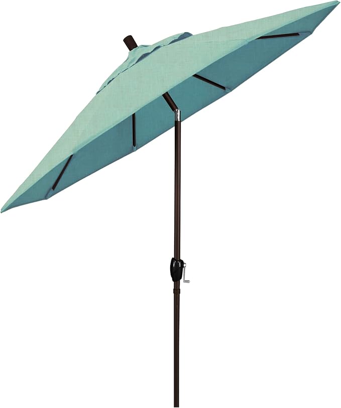 California Umbrella 9' Round Aluminum Market Umbrella, Crank Lift, Push Button Tilt, Bronze Pole