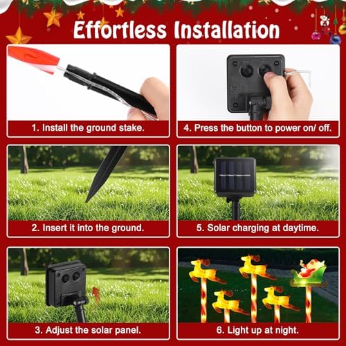 Lewondr 5 Pack Solar Christmas Pathway Lights Outdoor with 2 Lighting Modes - Image 6
