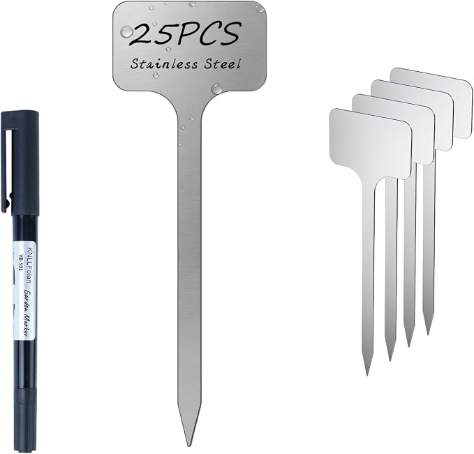 25-Pack Metal Plant Labels Stainless Steel Garden Waterproof Markers for Outdoor vetgetable Seeding Flowers (T-Type)