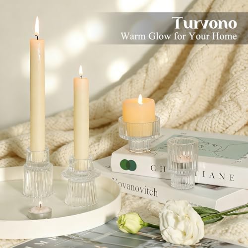 12 Pack Ribbed Clear Glass Candle Holders for Table Centerpieces - Image 6