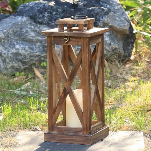 Rustic Farmhouse Wooden Candle Lantern,17'' H Lanterns Decorative Indoor&Outdoor, Patio Decor, Hanging Lantern Holder Decor for Indoor Outdoor, Home, Garden, Wedding - Image 4