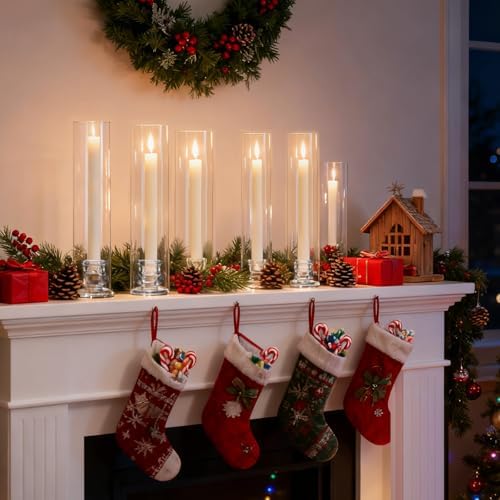 12 Set Hurricane Glass Candlestick Holders 12.6" Two Side Open Glass Candle Holders and 2.2" Taper Candlesticks Holder Bulk for Table Centerpiece Wedding Christmas Home Decor - Image 5