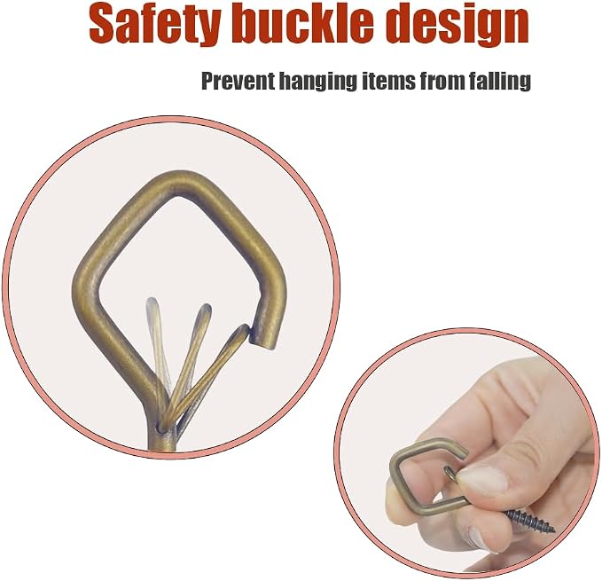32-Pack Heavy-Duty Bronze Screw Eye Hooks with Safety Clips | Metal Ceiling Hooks for Hanging Plants, Wind Chimes, Bird Feeders & Indoor/Outdoor Lights