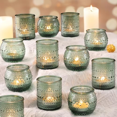 16 Pcs Green Candle Holder for Wedding Table Decor-Green Votive Candle Holders for Rustic Wedding Centerpieces, Bridal Shower Decor, Tea Party Decorations by LAMORGIFT