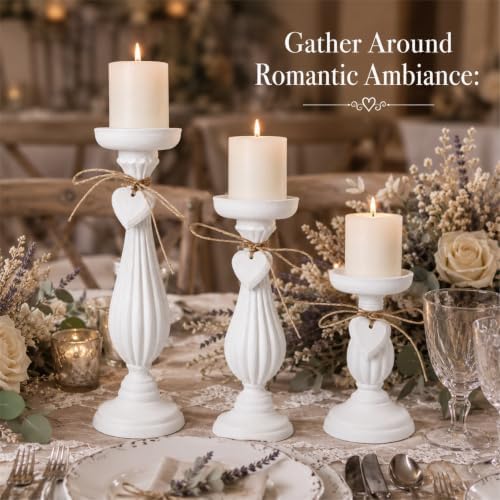 Shabby Chic & Vintage Farmhouse Wood Candle Holders - 3Pcs - Image 2