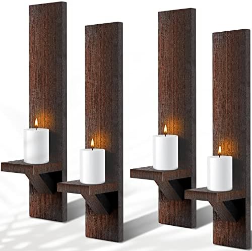 Potchen 4 Set Wall Candle Sconces Wooden Decorative Shelf Mount, Brown by Potchen