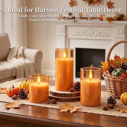 Amagic Orange Halloween Glass Flameless LED Pillar Candle with Remote Timer - Image 3
