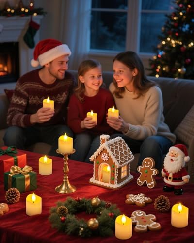 SoulBay Flameless Candles Rechargeable with Remote, 6pcs Electric LED Fake White Votive Candles with Charging Base and Timer, Flickering Decorative Lights for Home Table Holidays Christmas Décor - Image 5