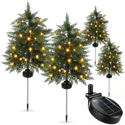 Woanger 4 Pack Cedar Christmas Tree Solar Pathway Light Outdoor Decor 29 in by Woanger