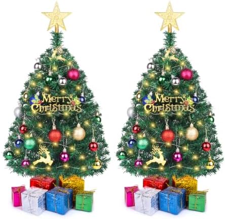 Mini Christmas Tree with Lights, 2 Ft Small Tabletop Christmas Tree 2 Packs by HOMDAILY