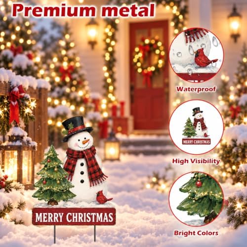 Outdoor Christmas Decorations Metal Snowman Yard Sign Stakes - Image 4