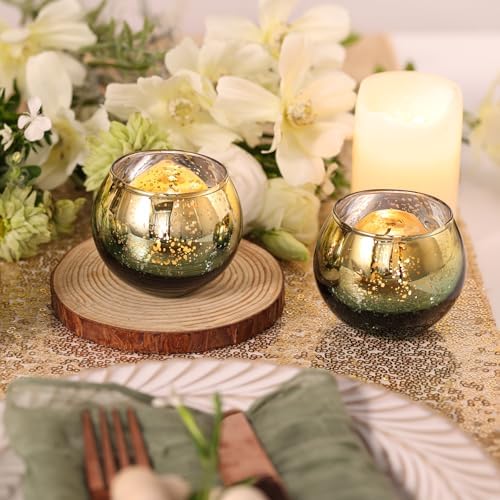 Volens Green Votive Candle Holders Set of 12, Round Mercury Glass Votives - Image 4