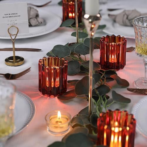 6 Pcs Votive Candle Holder, Amber Glass Vintage Tea Light Candle Holders - Image 5