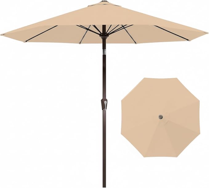 9FT Auto-Tilt Patio Umbrella|Outdoor Market Table Umbrella with 8 Fiberglass Ribs for Pool,Deck&Backyard