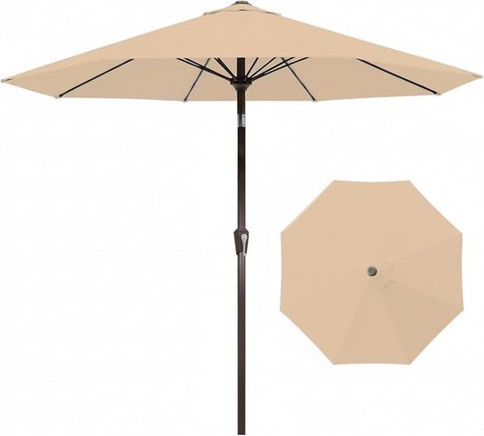 9FT Auto-Tilt Patio Umbrella|Outdoor Market Table Umbrella with 8 Fiberglass Ribs for Pool,Deck&Backyard