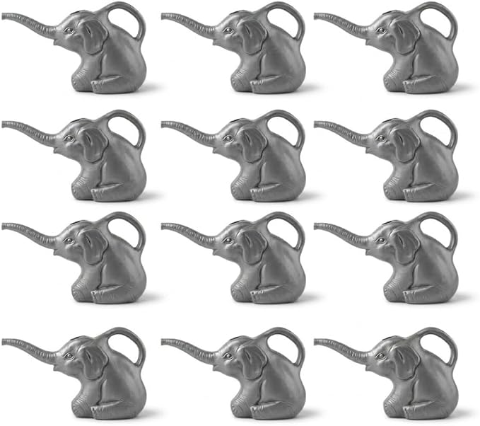 PMU 12 Pcs 2-Quart Elephant Watering Can – Durable Plastic Garden Watering Can for Indoor & Outdoor Plants, Easy-Pour Spout, Large Water Pot, Gray
