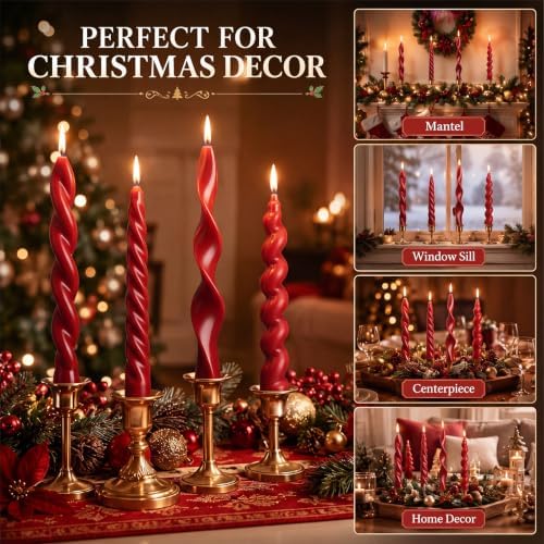Nuanchu 4 Pcs Twisted Taper Candles,7.87 Inch,Pure,Dark Red - Image 6