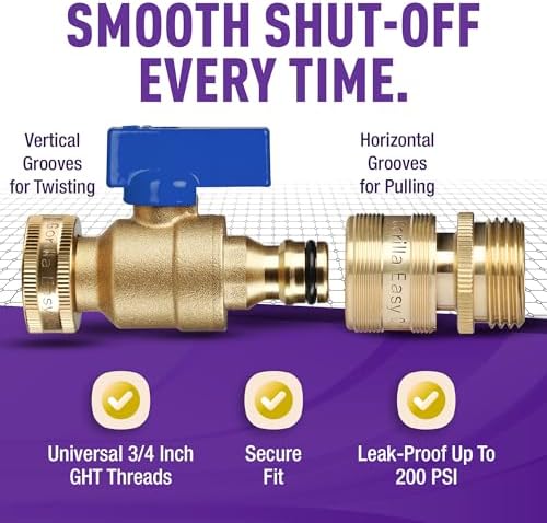 Garden Hose Quick Connect Fittings with Ball Valve. ¾ Inch GHT Solid Brass. - Image 3