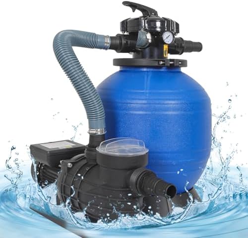 14in Sand Filter Pump, Above Ground Pool with 6-Way Multi-Port Valve | 3/4HP, Max 3169GPH for Pools Up to 12553 GAL, 550W Sand Pump with Pressure Gauge and Strainer Basket, Easy Installation