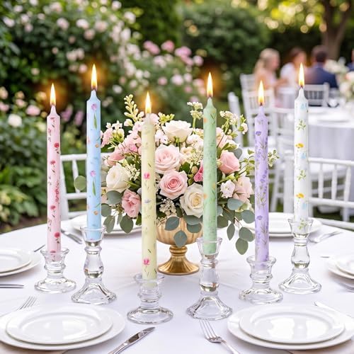 Conelist 12pcs 9.8" Pastel Floral Pillar Candles Candlesticks - Image 6