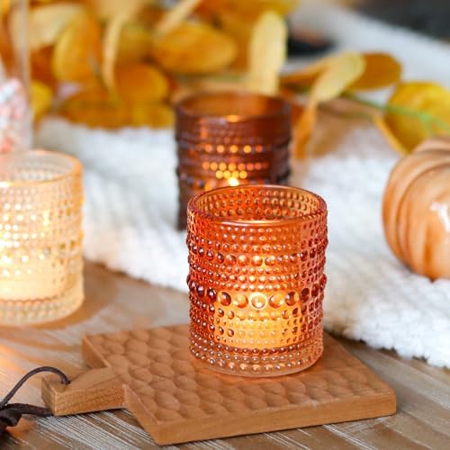 WDHODEC Brown Green Glass Tealight Candle Holders Set of 24 - Hobnail Vintage Votive Holders for Fall, Winter Wedding, Christmas Table Centerpiece Decor - Image 5