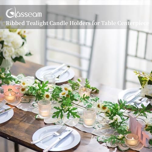 Glasseam Glass Tealight Candle Holder: Set of 8 Ribbed Clear Votive Candle Holders for Table Centerpiece, Decorative Small Vintage Tea Lights Candle Holder for Wedding Christmas Dining Room Decoration - Image 5