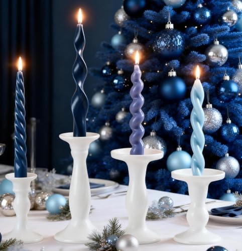 4 Pcs Navy & Light Blue Taper Candles, 7.87in Spiral Twisted Candlesticks - Image 2