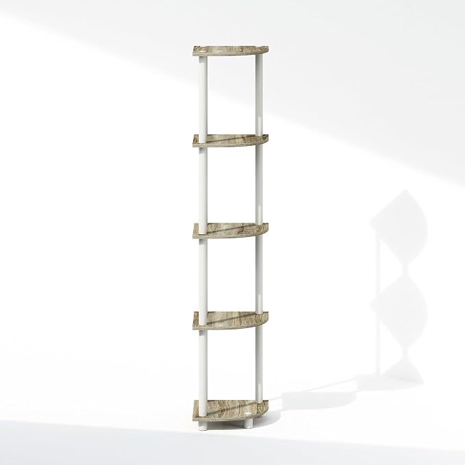 Furinno Turn-N-Tube Storage Shelves, 5-Tier Book Shelf, Corner Shelf, Toolless Open Shelves, for Organization and Storage, Living Room, Home Office, Hallway, Bedroom, Sonoma Oak