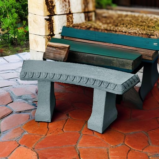 EMSCO Group Garden Bench Statue Resin Construction with Natural Granite Look Lightweight Decorative Indoor/Outdoor Bench 12 Inch Height