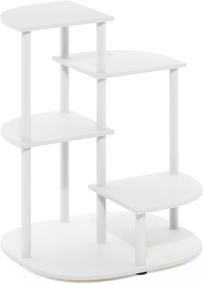 Furinno Celuka 4-Tier Indoor Outdoor Plant Stand Plant Shelf Corner Display Rack for Multiple Plants, White/Virgin White