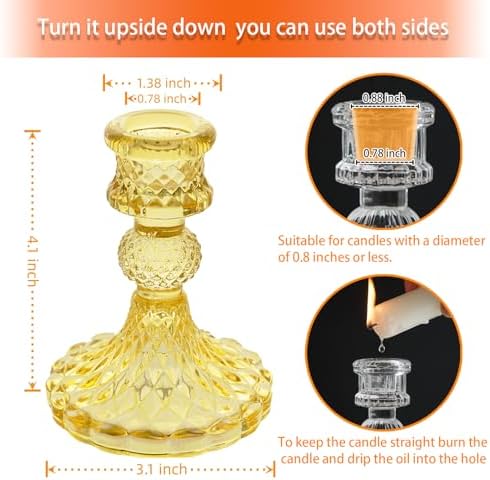 Clear Glass Candlestick Holders, Taper Candle Holders, Set of 6 - Image 2