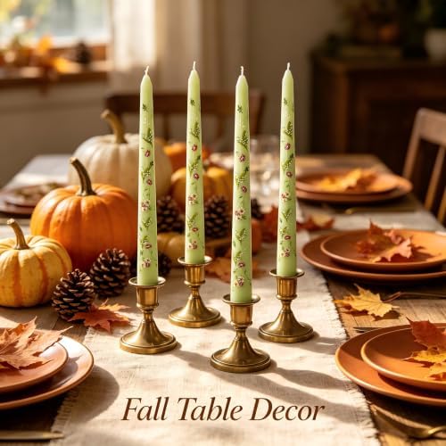 Floral Taper Candles 10in Green Candle Sticks for Thanksgiving Table Decor - Image 2