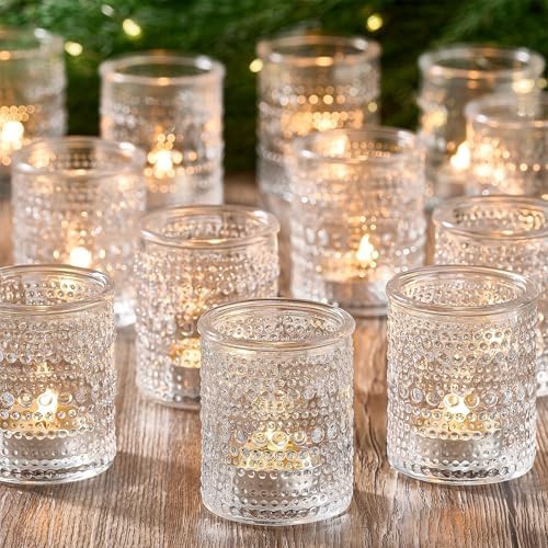 24 Pack Clear Glass Votive Candle Holders, Vintage Candle Holder for Floating Candle, Tealight Candle Holder for Table Centerpieces Home Bridal Shower Birthday Christmas Wedding Party Table Decoration by Qipecedm