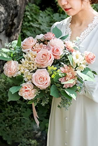 YYHUAWU Artificial Flowers Combo Box Set Gradient Color Flower Leaf with Stems for DIY Wedding Bouquets Centerpieces Baby Shower Party Home Decorations Peach - Image 2