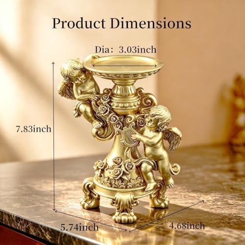 Vintage Angel Candle Holder Figurine Resin Golden Decor Holiday Home Gifts - Image 2
