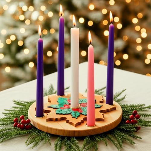 Lounsweer 6 Pcs Advent Wreath Candle Holder 5 Candles Wood Xmas Decor by Lounsweer