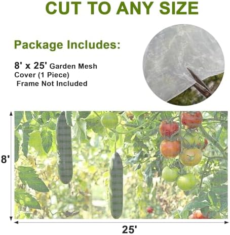 8×25 FT Garden Netting, Ultra Fine Mesh Pest Barrier, Plant Covers Row Cover for Vegetables Fruits Flowers, Greenhouse Raised Bed Screen Protect Plants from Birds Bugs - Image 2